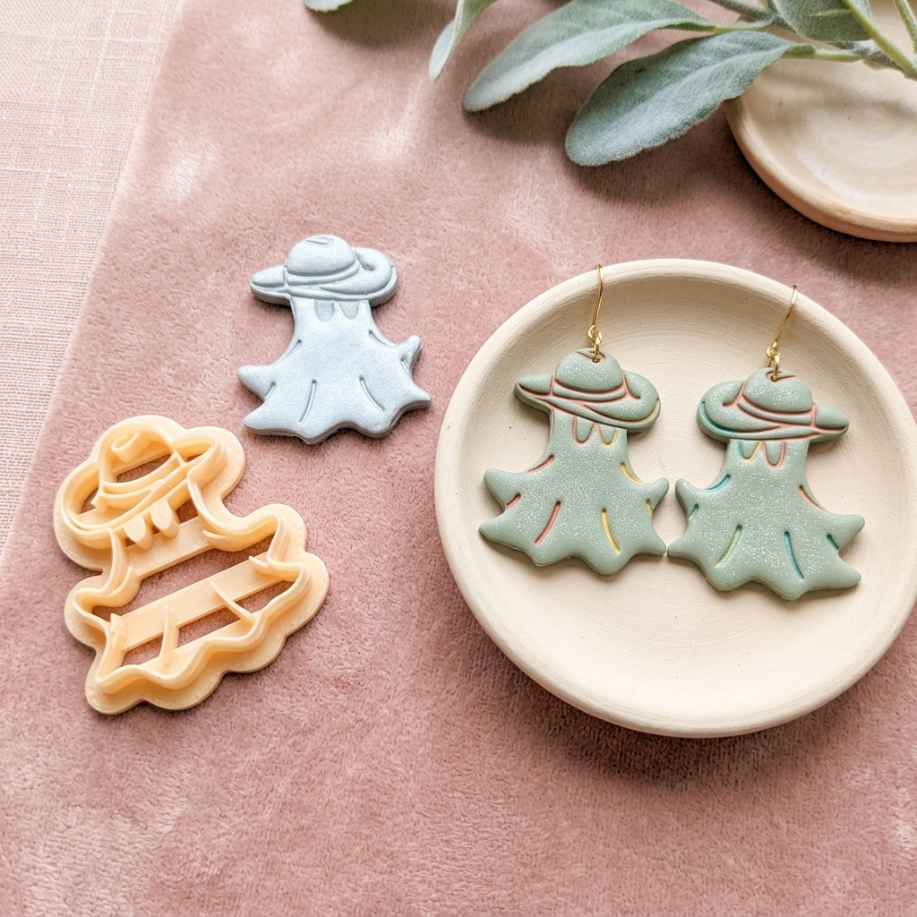 Cowboy Ghost 3 Polymer Clay Cutter | 25–45mm Halloween Earring Cutter | IrisCrafts7