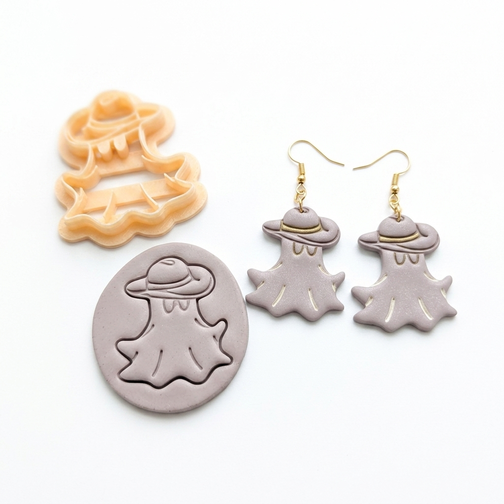 Cowboy Ghost 3 Polymer Clay Cutter | 25–45mm Halloween Earring Cutter | IrisCrafts7