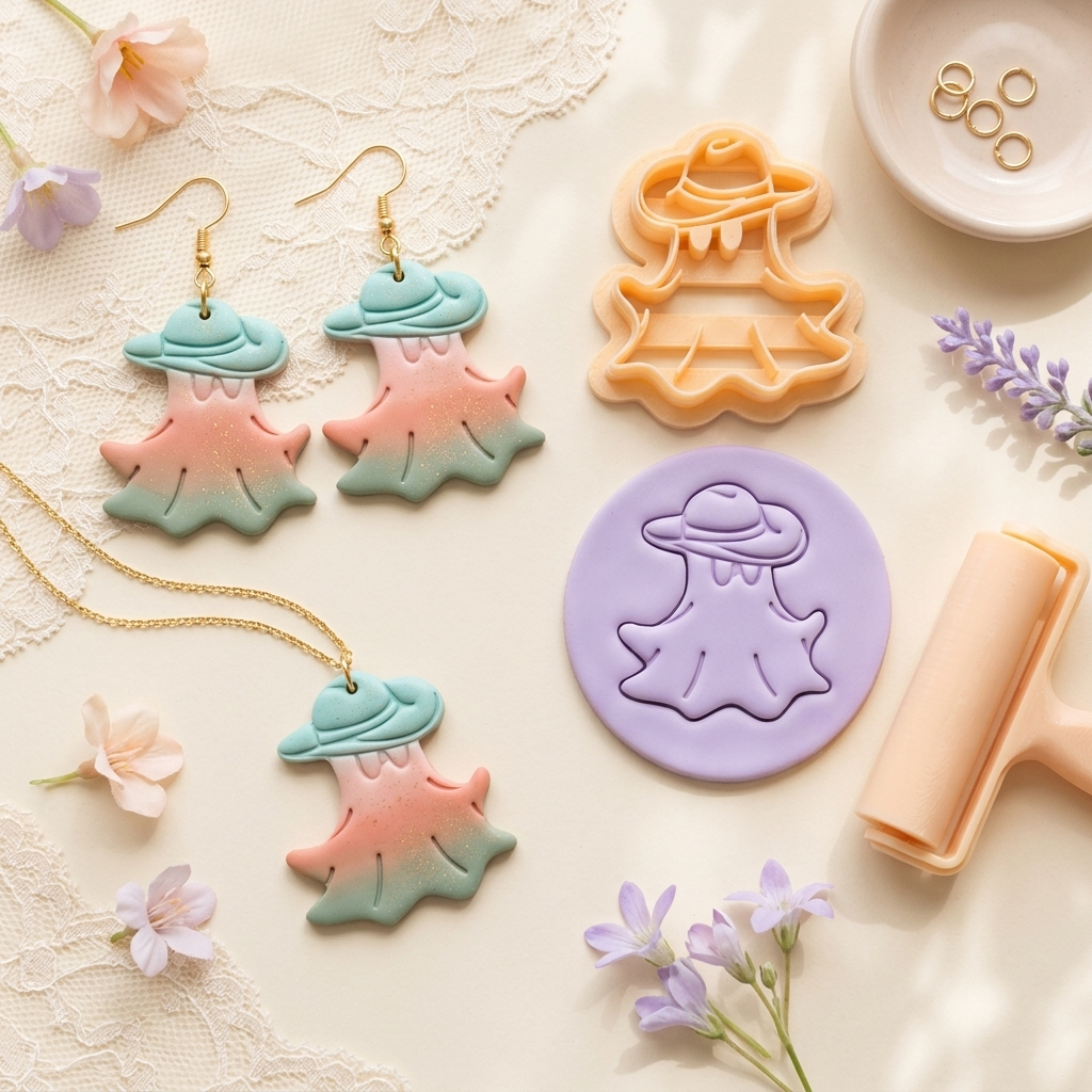Cowboy Ghost 3 Polymer Clay Cutter | 25–45mm Halloween Earring Cutter | IrisCrafts7