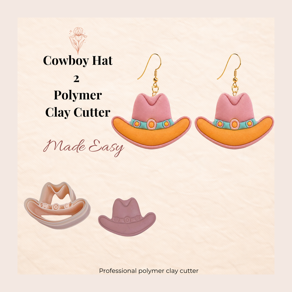 Cowboy Hat 2 Polymer Clay Cutter | 25–45mm | Cowboy Hat Shape Clay Cutter | Earring Jewellery Making Tool