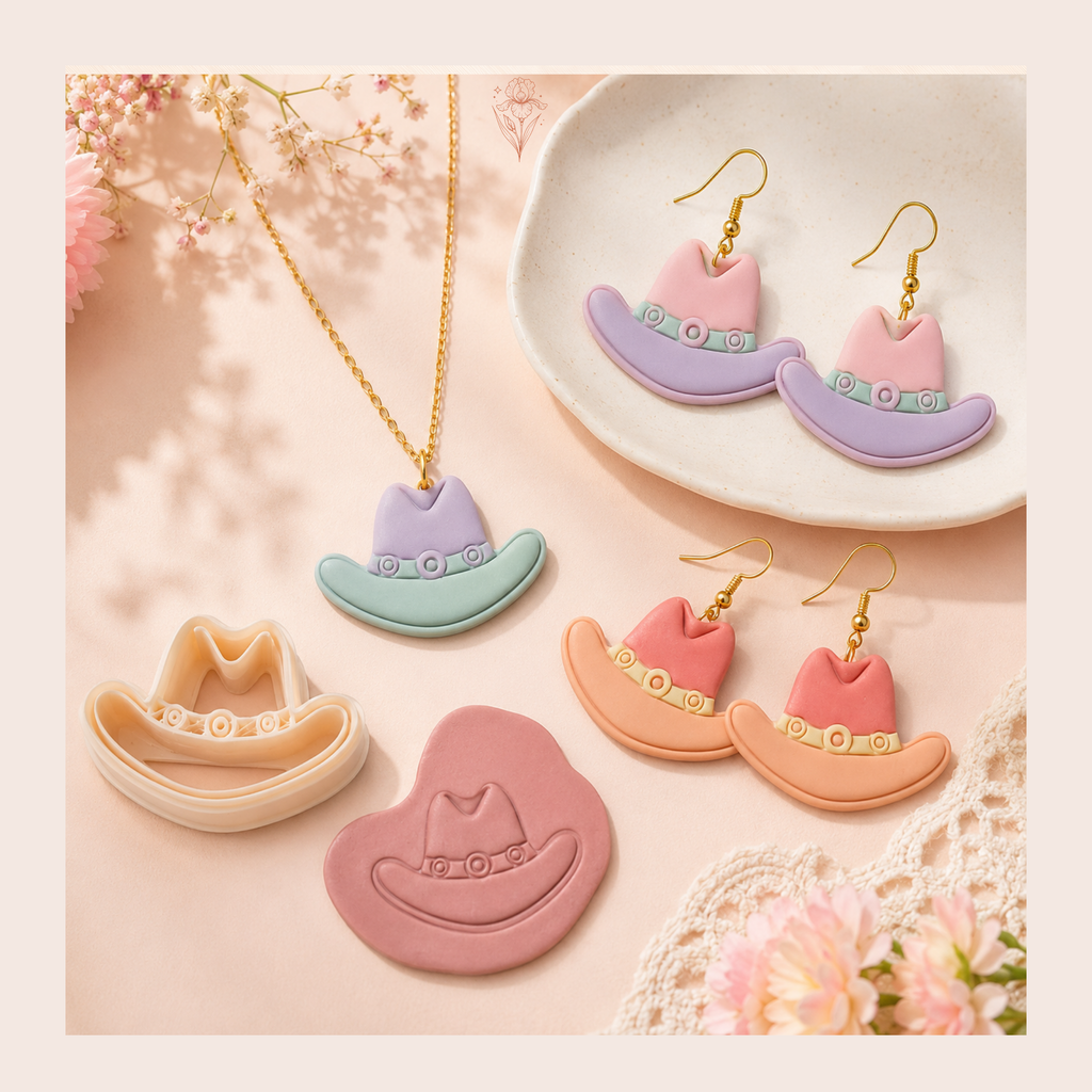 Cowboy Hat 2 Polymer Clay Cutter | 25–45mm | Cowboy Hat Shape Clay Cutter | Earring Jewellery Making Tool