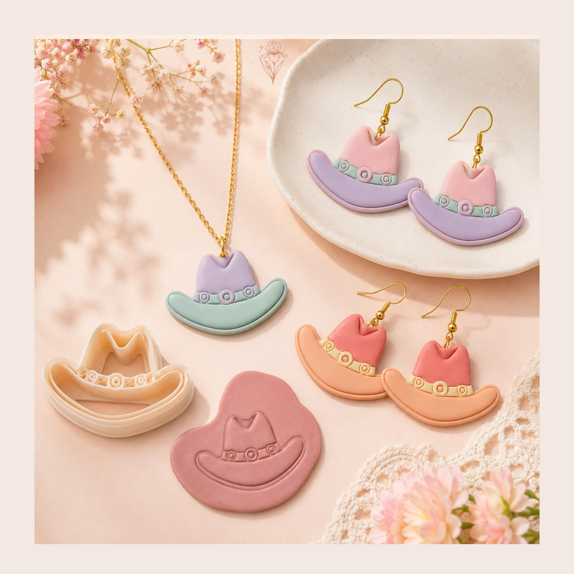 Cowboy Hat 2 Polymer Clay Cutter | 25–45mm | Cowboy Hat Shape Clay Cutter | Earring Jewellery Making Tool