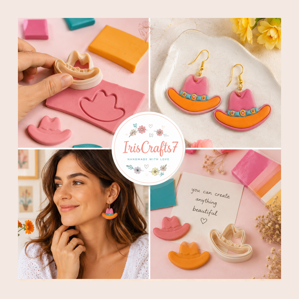 Cowboy Hat 2 Polymer Clay Cutter | 25–45mm | Cowboy Hat Shape Clay Cutter | Earring Jewellery Making Tool