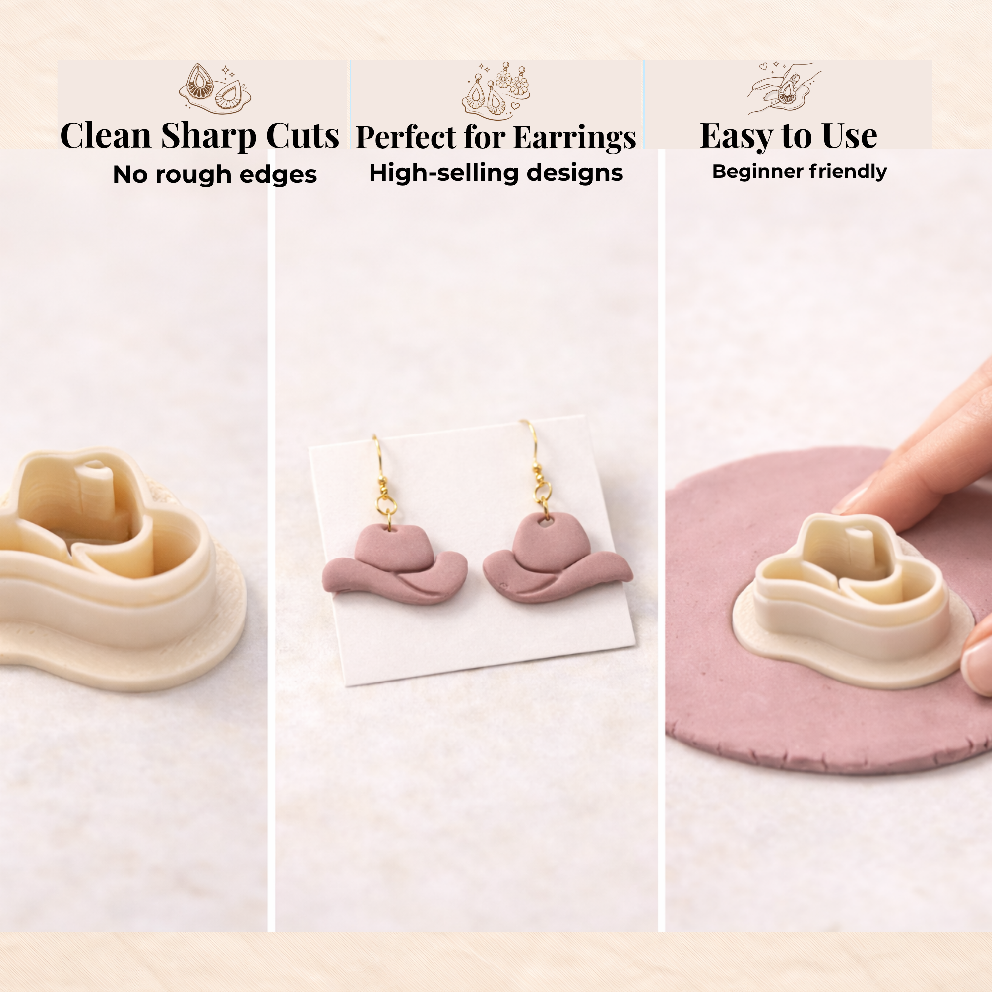 Cowboy Hat Polymer Clay Cutter – Western Earrings Cutter – Clay Tools for Jewellery Making