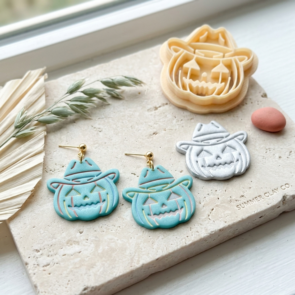 Cowboy Pumpkin 2 Polymer Clay Cutter | 25–45mm Halloween Earring Cutter | IrisCrafts7