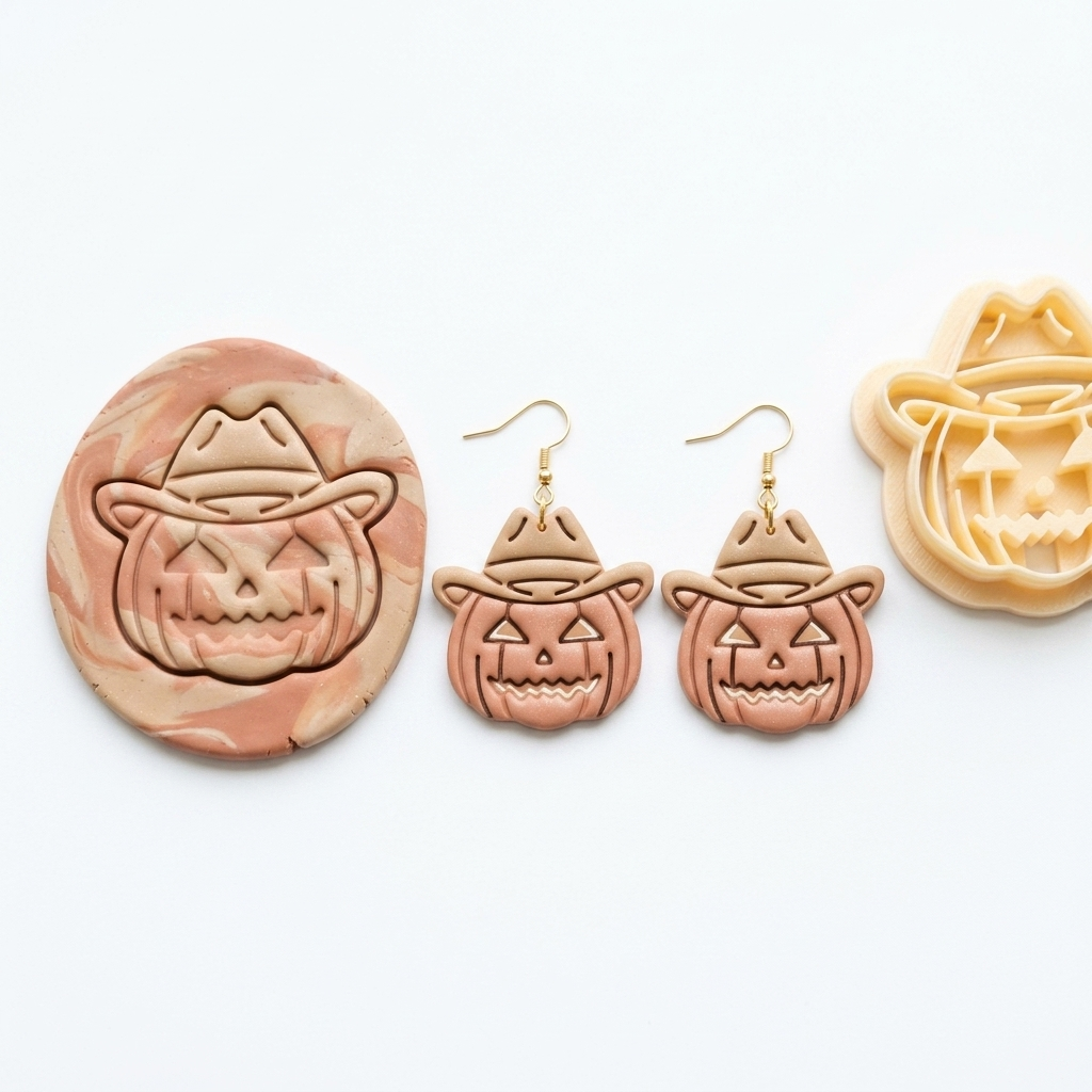 Cowboy Pumpkin 2 Polymer Clay Cutter | 25–45mm Halloween Earring Cutter | IrisCrafts7