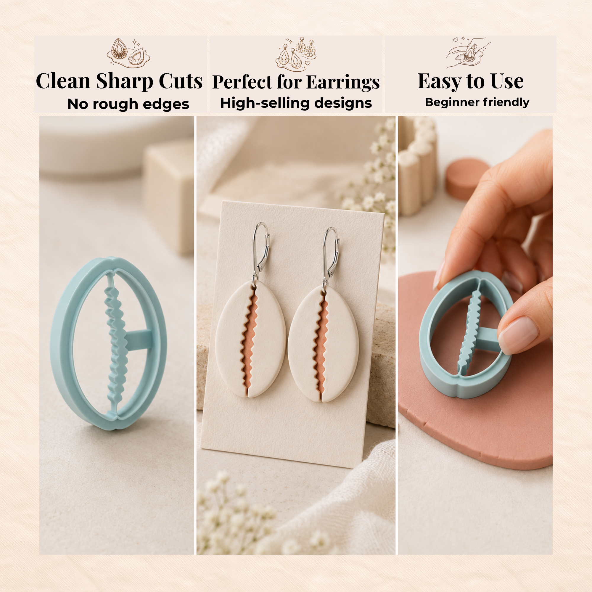 Cowrie Shell Polymer Clay Cutter | 20–40mm | Cowrie Shell Shape Clay Cutter | Earring Jewellery Making Tool