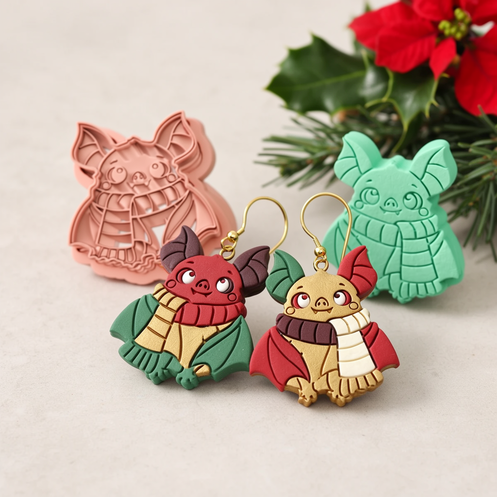 Cozy Bat Polymer Clay Cutter | Winter Christmas Earring Tool