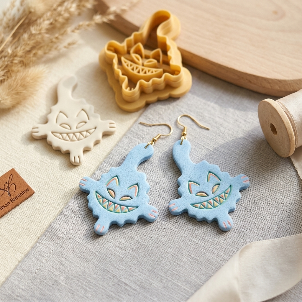 Creepy Cat 3 Polymer Clay Cutter | 25–45mm Halloween Earring Cutter | IrisCrafts7