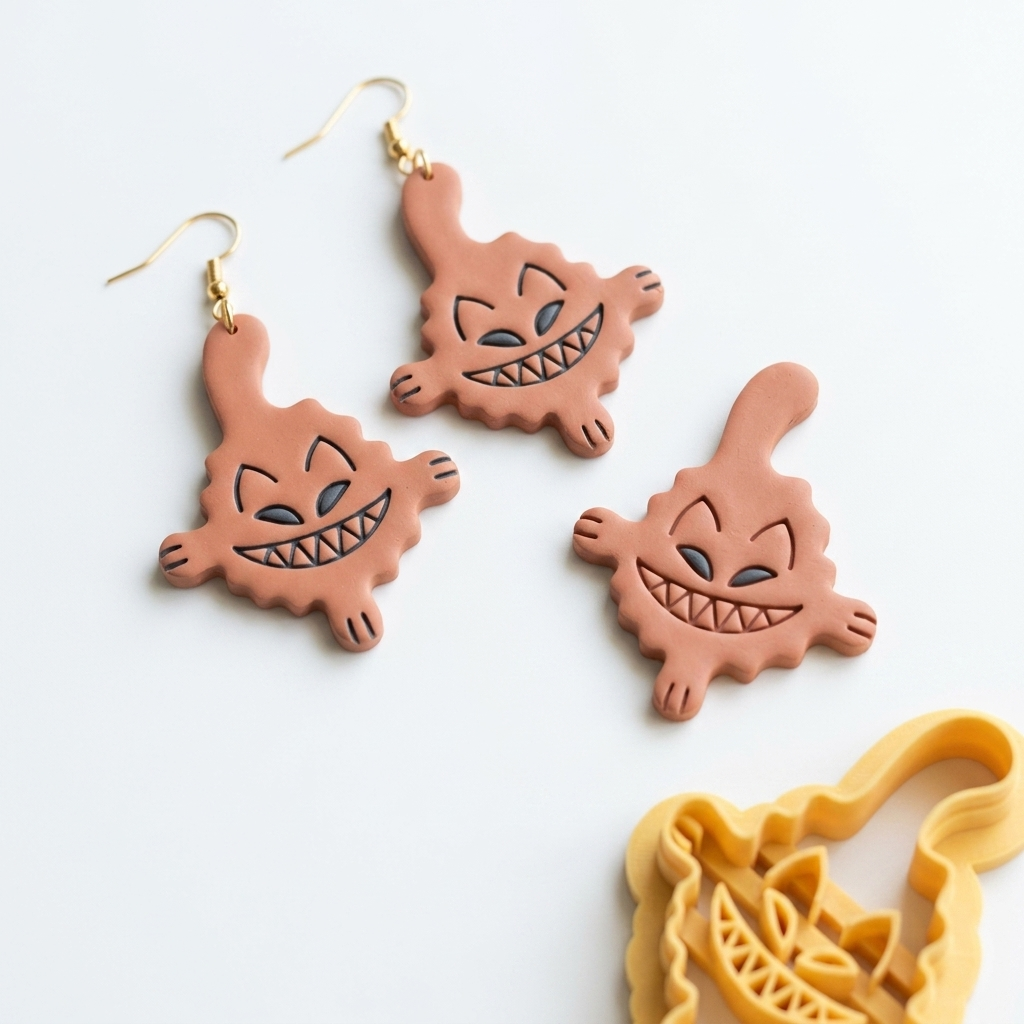 Creepy Cat 3 Polymer Clay Cutter | 25–45mm Halloween Earring Cutter | IrisCrafts7