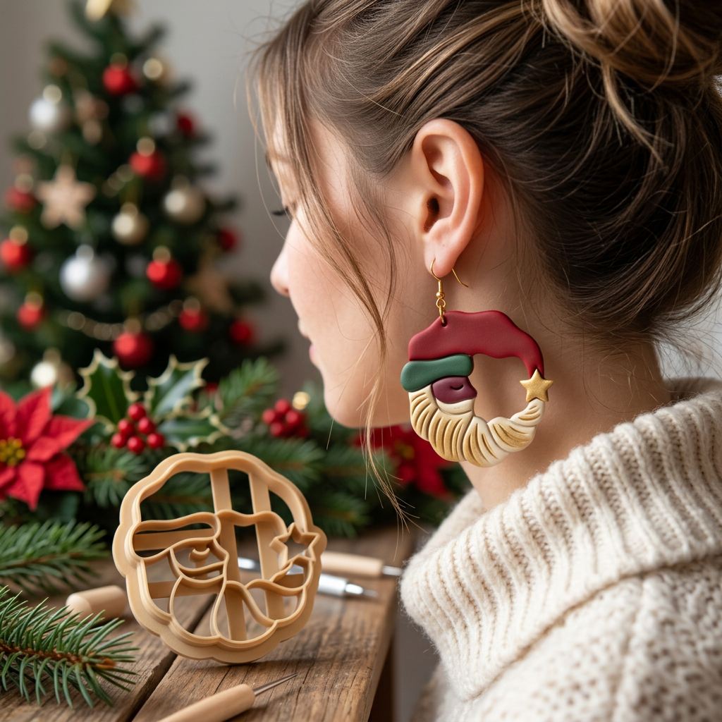 Crescent Santa Polymer Clay Cutter | Christmas Earring Tool