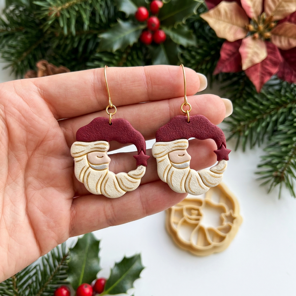 Crescent Santa Polymer Clay Cutter | Christmas Earring Tool