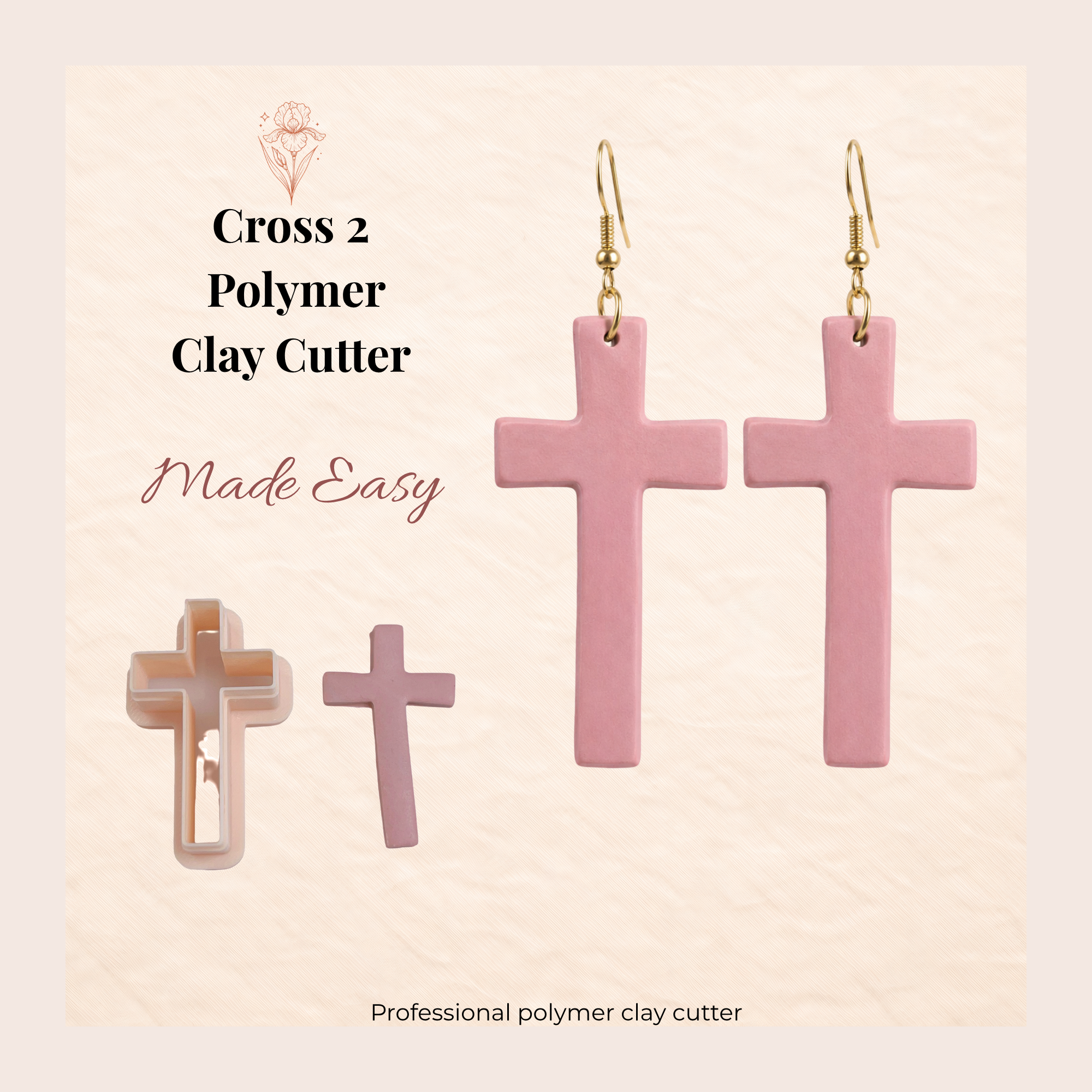 Cross 2 Polymer Clay Cutter | 25–40mm | Cross Shape Clay Cutter | Earring Jewellery Making Tool