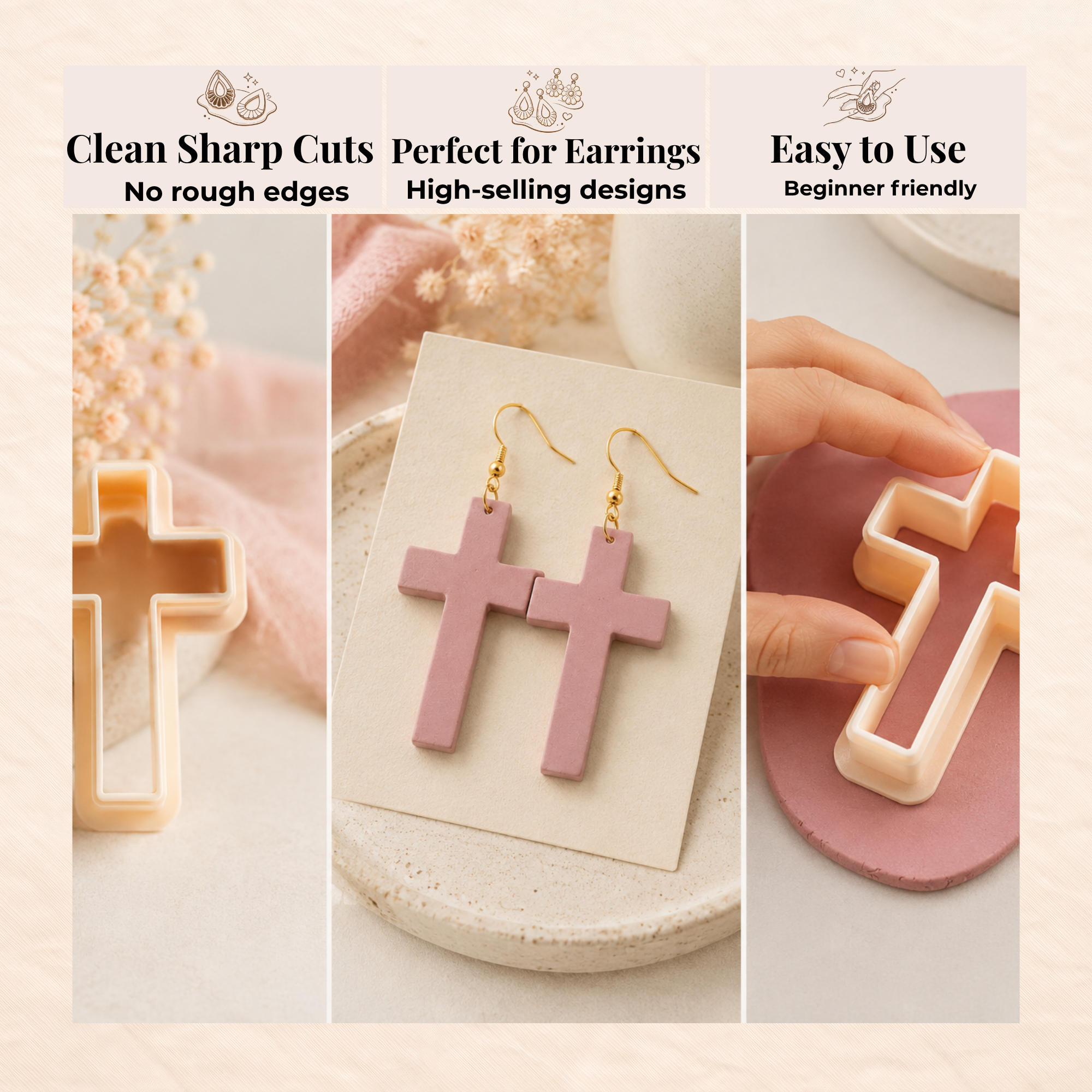Cross 2 Polymer Clay Cutter | 25–40mm | Cross Shape Clay Cutter | Earring Jewellery Making Tool