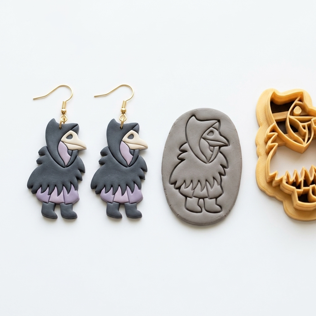 Crow Plague Doctor Polymer Clay Cutter | 25–45mm Halloween Gothic Earring Cutter | IrisCrafts7