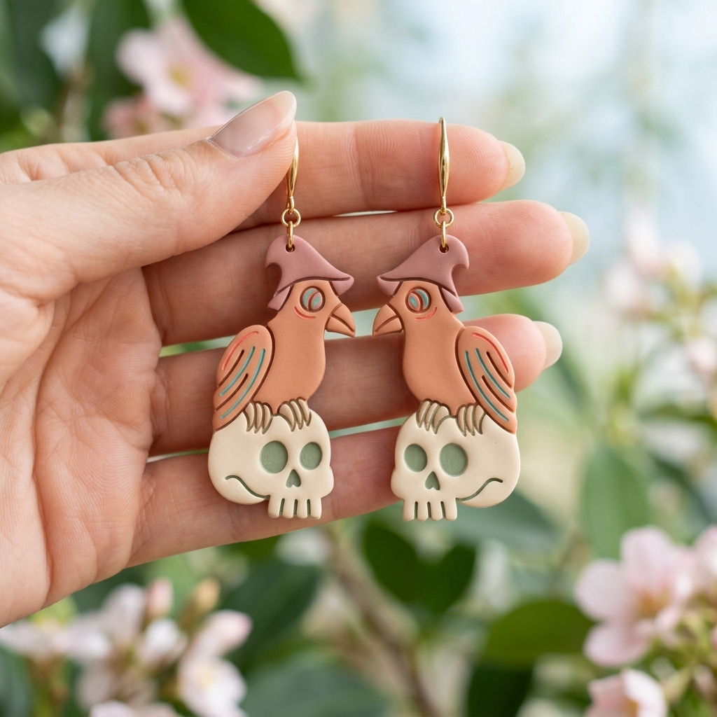 Crow with Skull Polymer Clay Cutter | 30–50mm Halloween Gothic Earring Cutter | IrisCrafts7