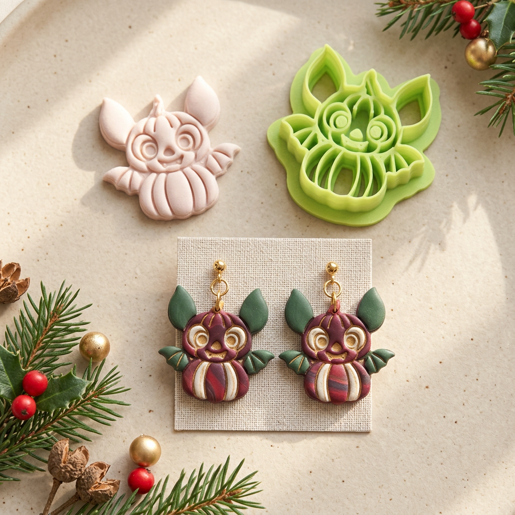 Cute Bat Pumpkin Character Polymer Clay Cutter | Halloween Earring Tool