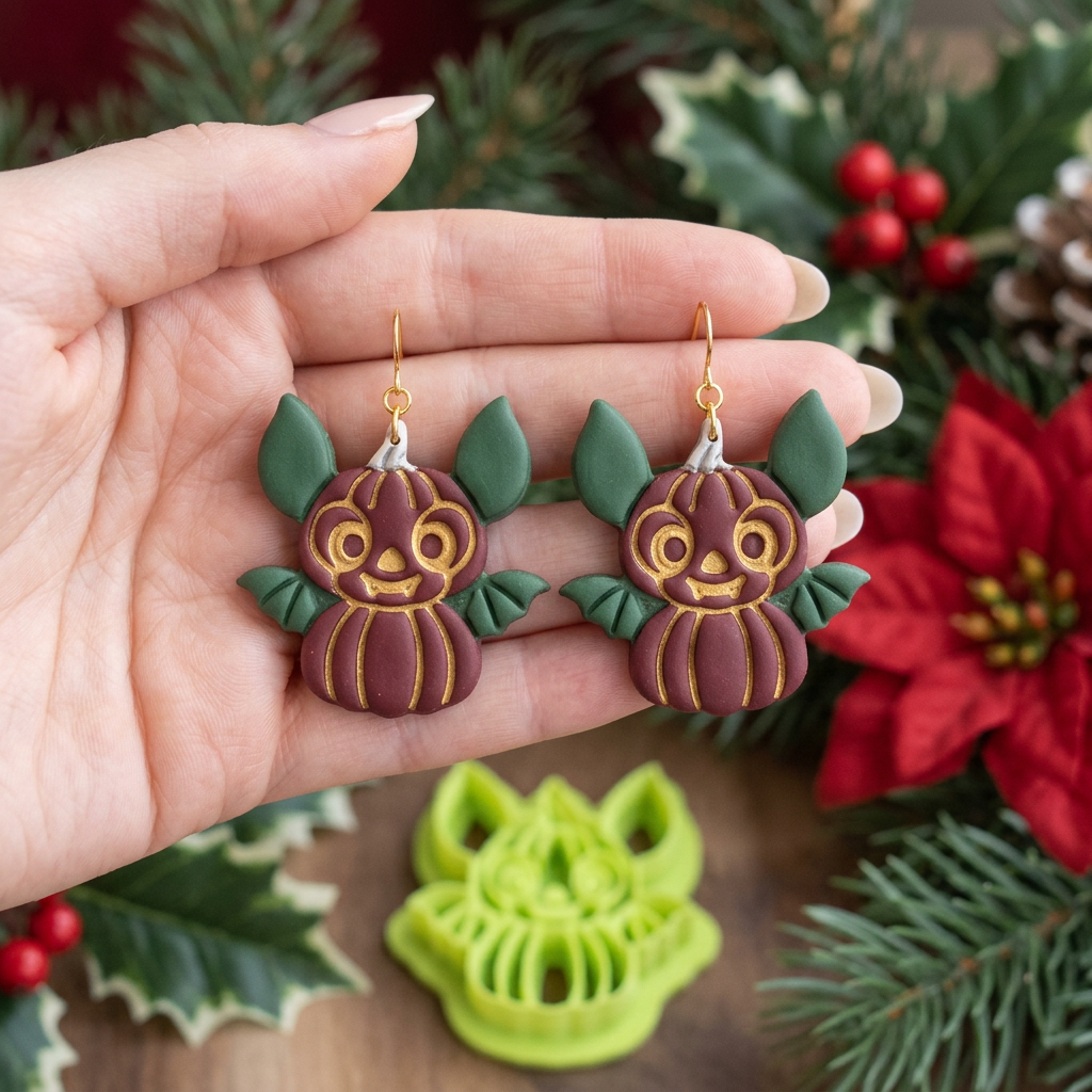 Cute Bat Pumpkin Character Polymer Clay Cutter | Halloween Earring Tool