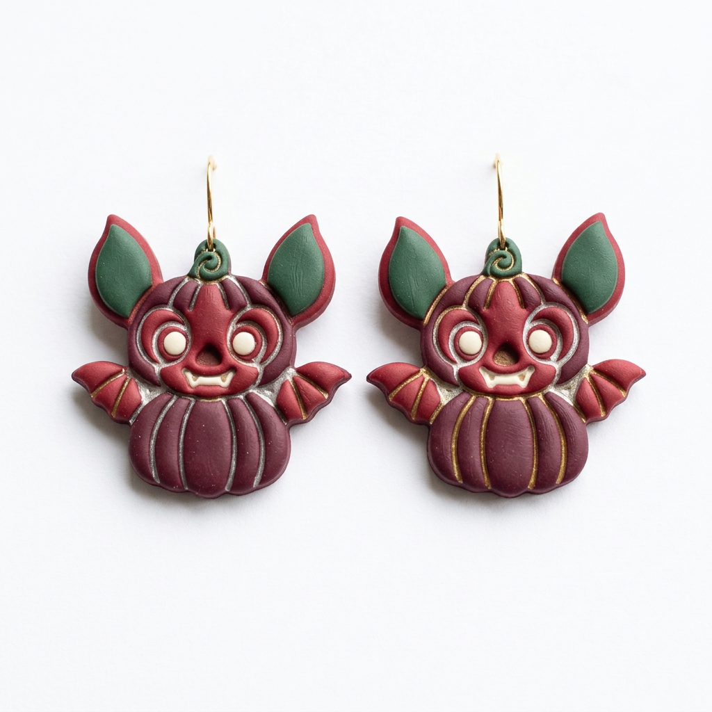 Cute Bat Pumpkin Character Polymer Clay Cutter | Halloween Earring Tool