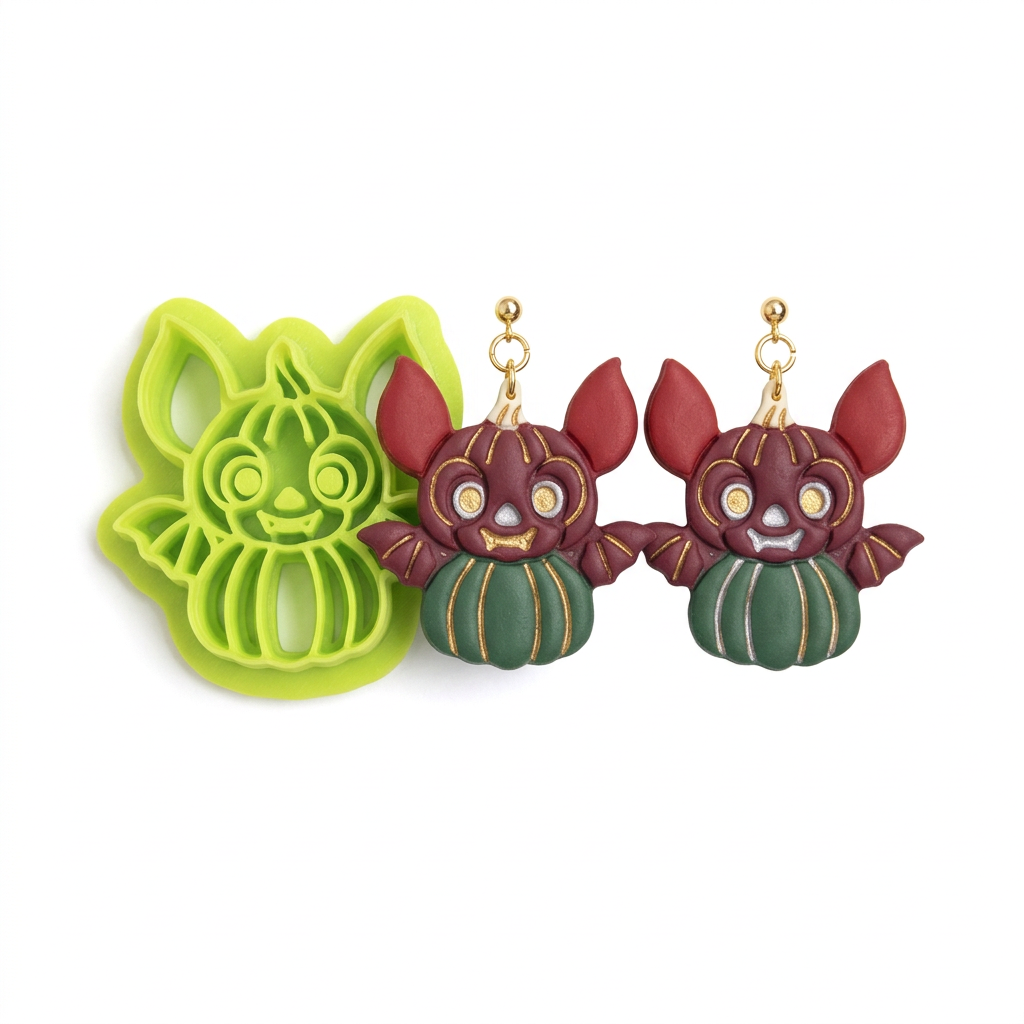Cute Bat Pumpkin Character Polymer Clay Cutter | Halloween Earring Tool