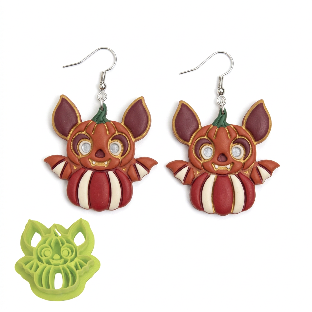 Cute Bat Pumpkin Character Polymer Clay Cutter | Halloween Earring Tool