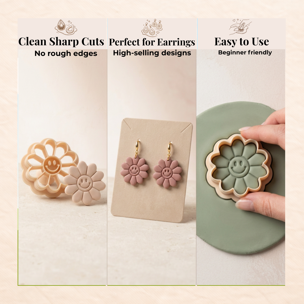Cute Flower Polymer Clay Cutter | 3D Printed Floral Clay Earring Cutter | Boho Flower Clay Tool | Jewellery Making Supplies