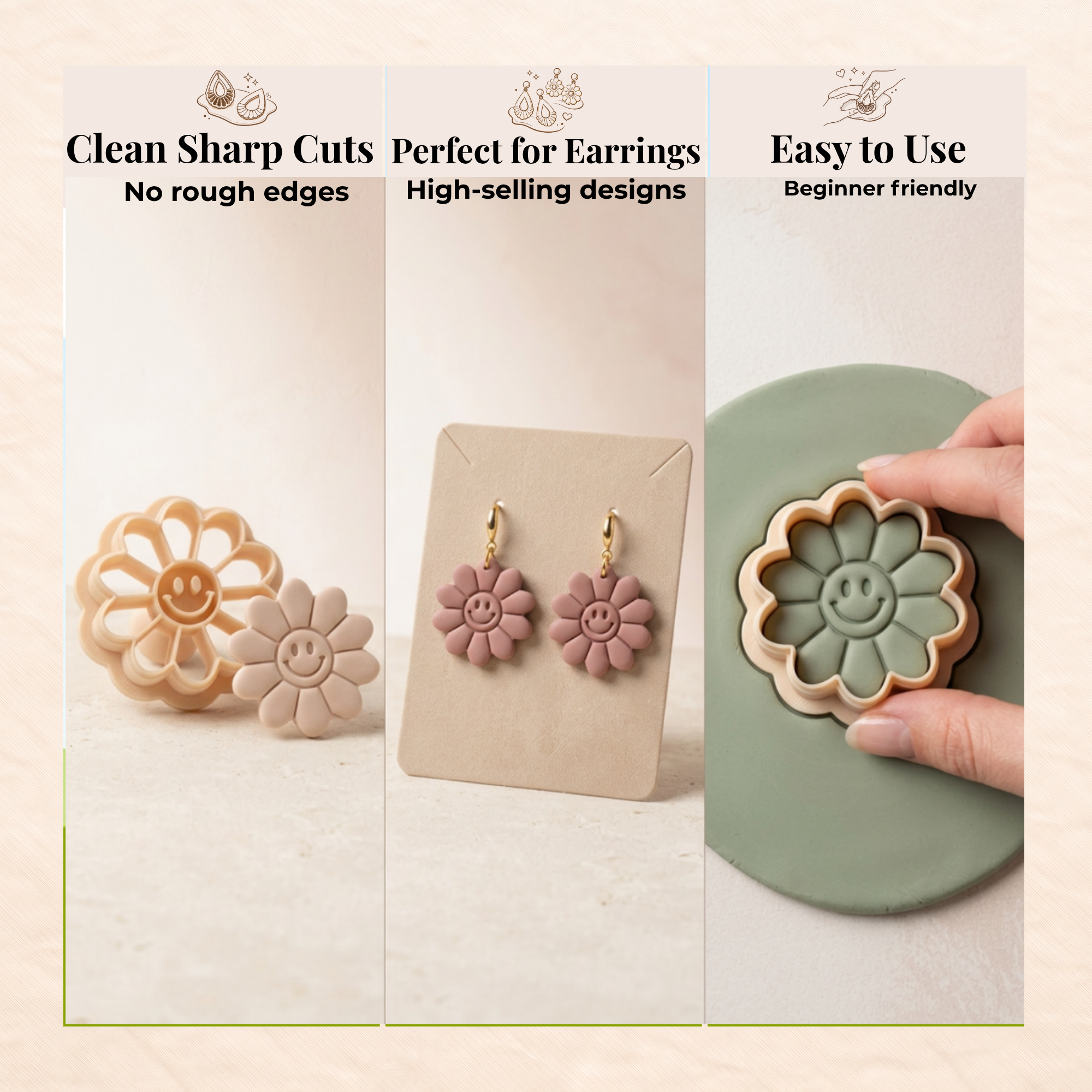 Cute Flower Polymer Clay Cutter | 3D Printed Floral Clay Earring Cutter | Boho Flower Clay Tool | Jewellery Making Supplies