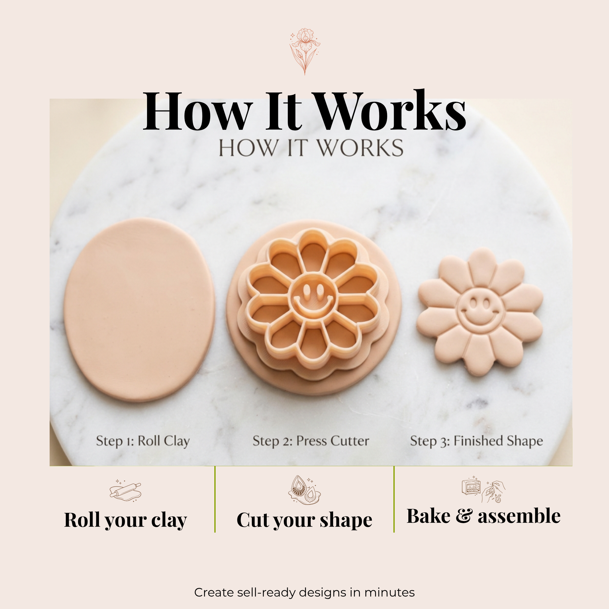 Cute Flower Polymer Clay Cutter | 3D Printed Floral Clay Earring Cutter | Boho Flower Clay Tool | Jewellery Making Supplies