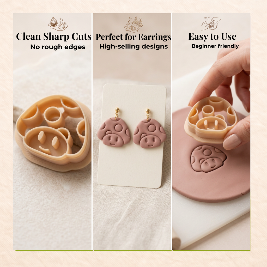 Cute Mushroom Polymer Clay Cutter | 3D Printed Mushroom Clay Earring Cutter | Cottagecore Clay Tool | Boho Jewellery Making