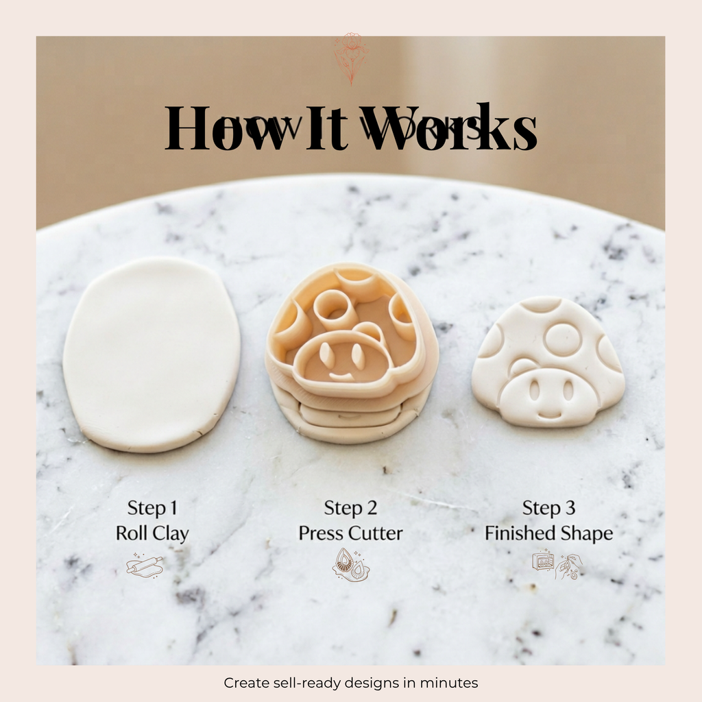 Cute Mushroom Polymer Clay Cutter | 3D Printed Mushroom Clay Earring Cutter | Cottagecore Clay Tool | Boho Jewellery Making