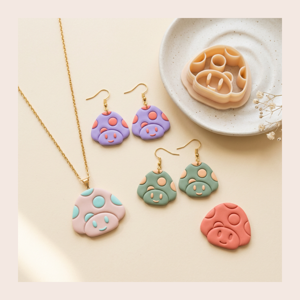 Cute Mushroom Polymer Clay Cutter | 3D Printed Mushroom Clay Earring Cutter | Cottagecore Clay Tool | Boho Jewellery Making