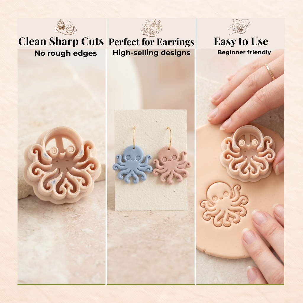 Cute Octopus Polymer Clay Cutter 30-50mm | Ocean Jewellery Making | IrisCrafts7