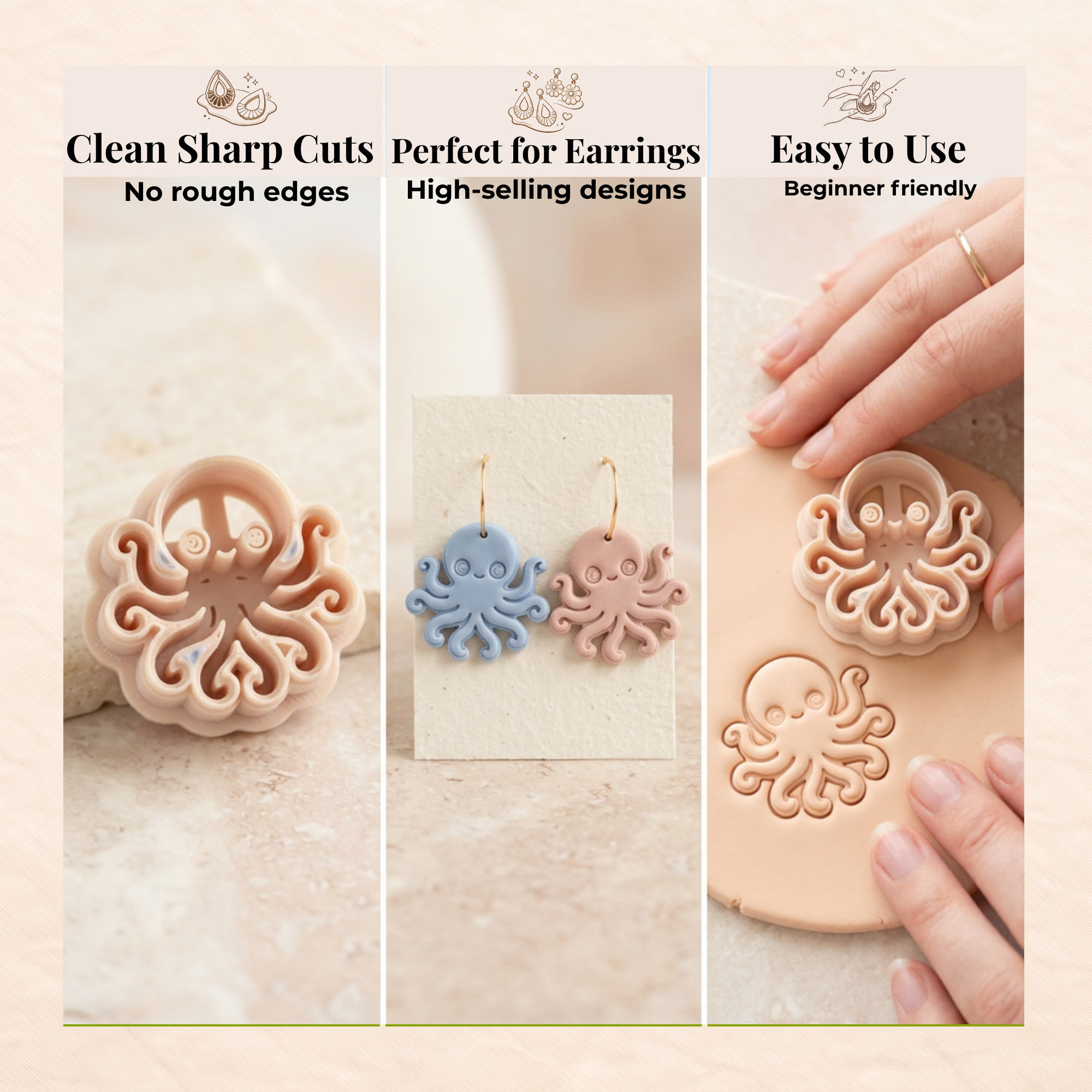 Cute Octopus Polymer Clay Cutter 30-50mm | Ocean Jewellery Making | IrisCrafts7