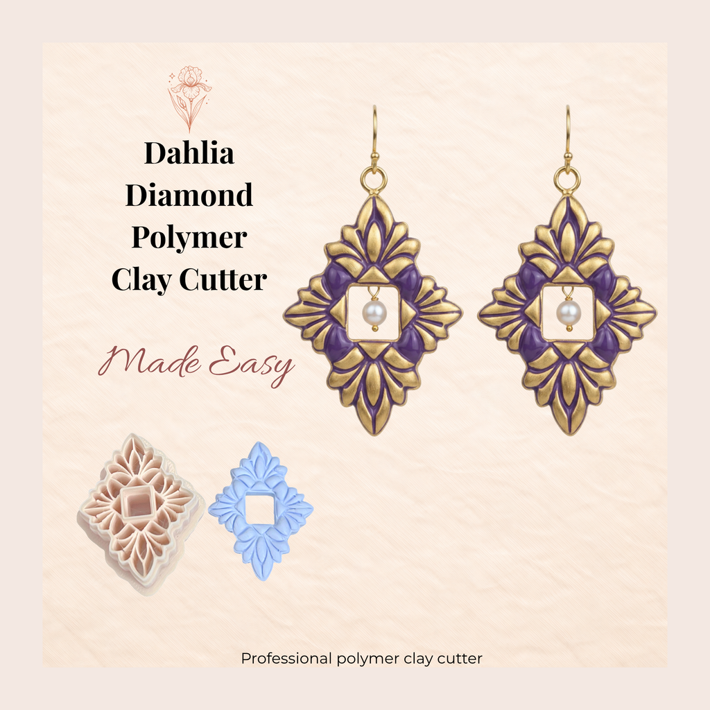 Dahlia Diamond Polymer Clay Cutter | 3D Printed Floral Clay Earring Cutter | Diamond Shape Cutter for Clay Jewellery Making | Clay Earring Tool