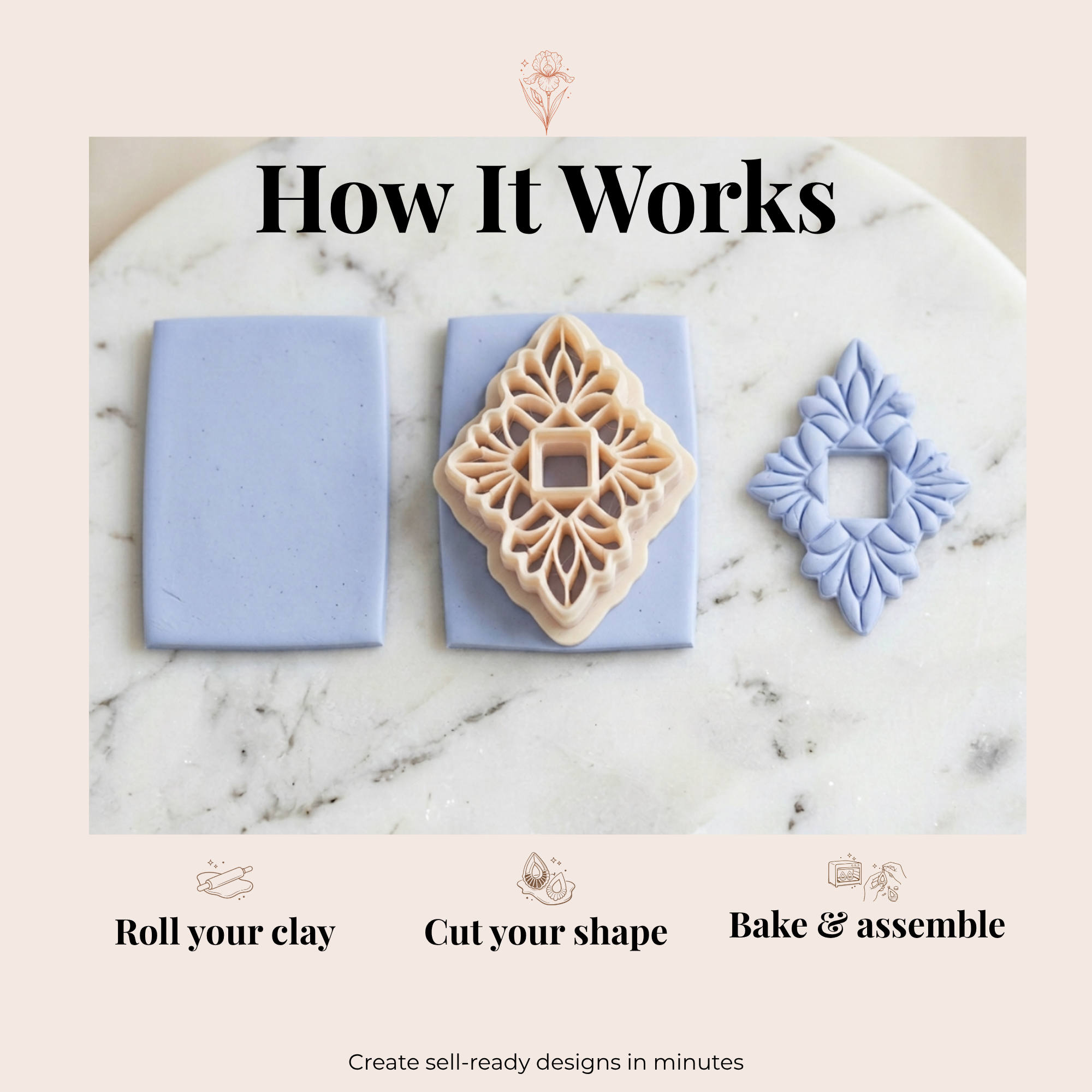 Dahlia Diamond Polymer Clay Cutter | 3D Printed Floral Clay Earring Cutter | Diamond Shape Cutter for Clay Jewellery Making | Clay Earring Tool