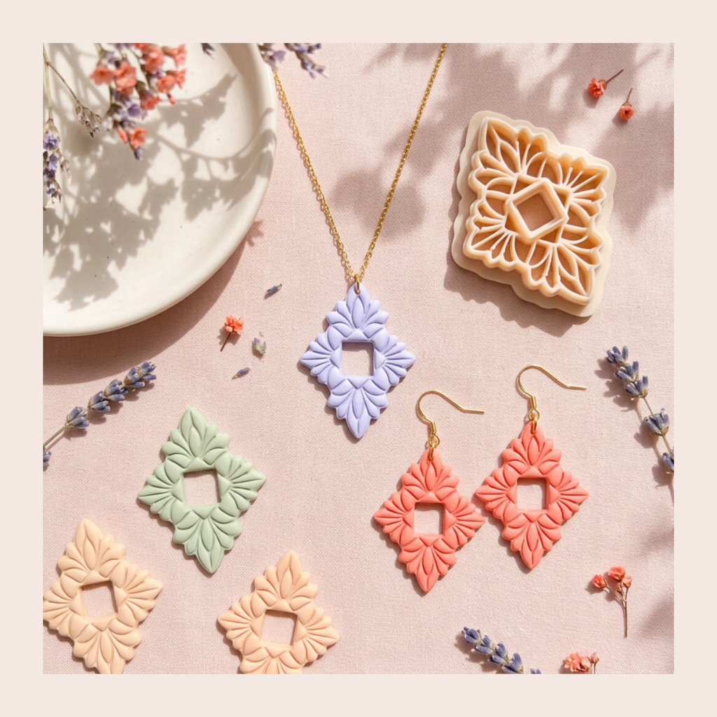 Dahlia Diamond Polymer Clay Cutter | 3D Printed Floral Clay Earring Cutter | Diamond Shape Cutter for Clay Jewellery Making | Clay Earring Tool