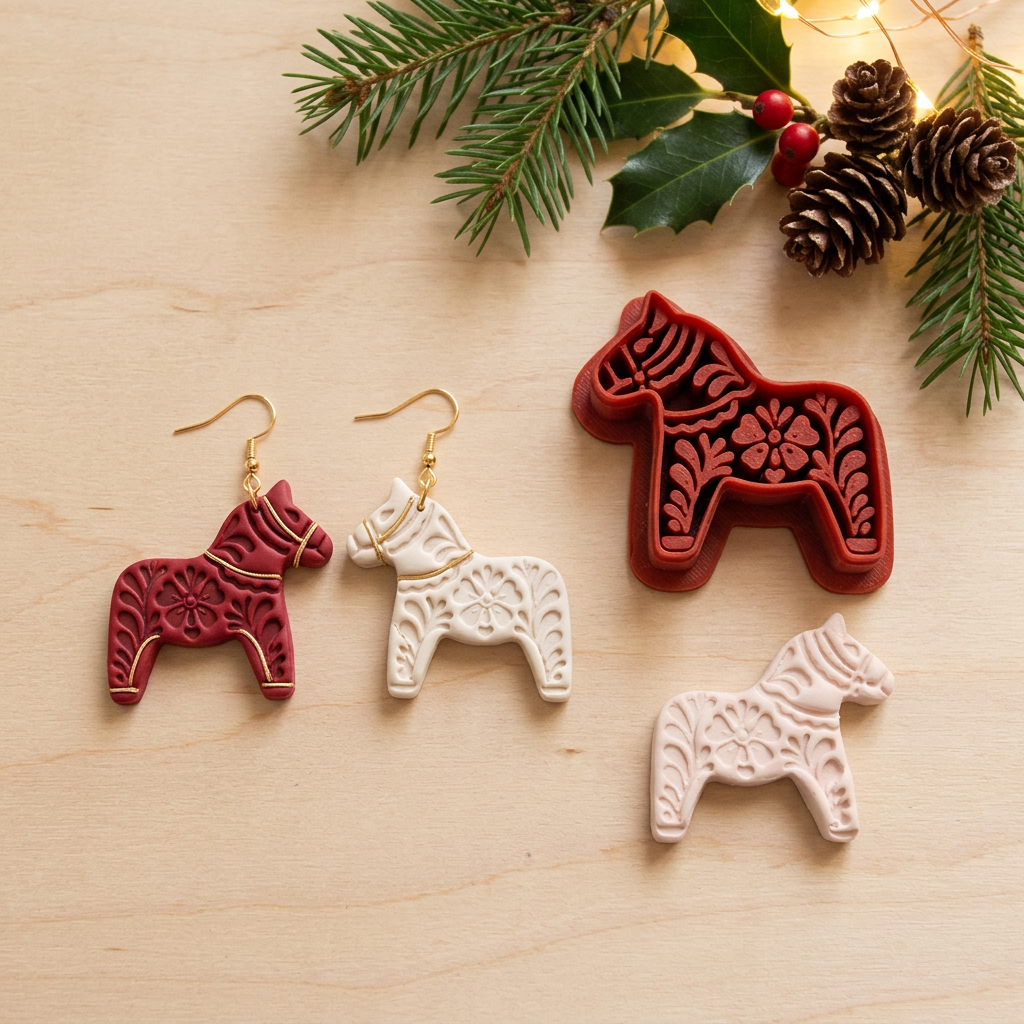 Dala Horse Floral Polymer Clay Cutter | Scandinavian Folk Earring Tool
