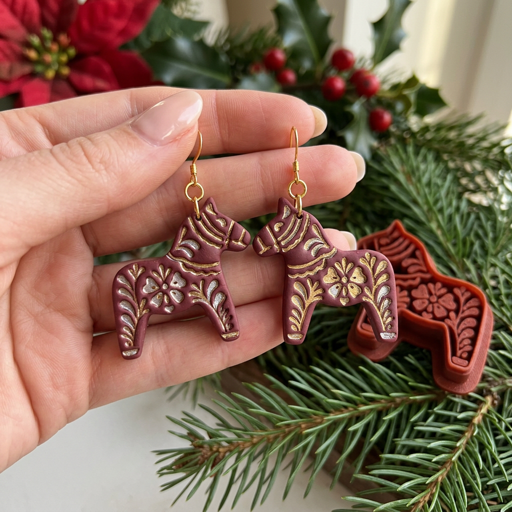 Dala Horse Floral Polymer Clay Cutter | Scandinavian Folk Earring Tool