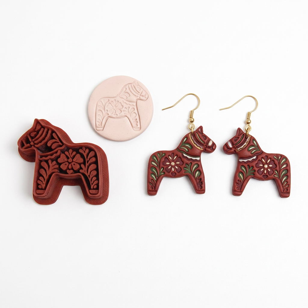 Dala Horse Floral Polymer Clay Cutter | Scandinavian Folk Earring Tool
