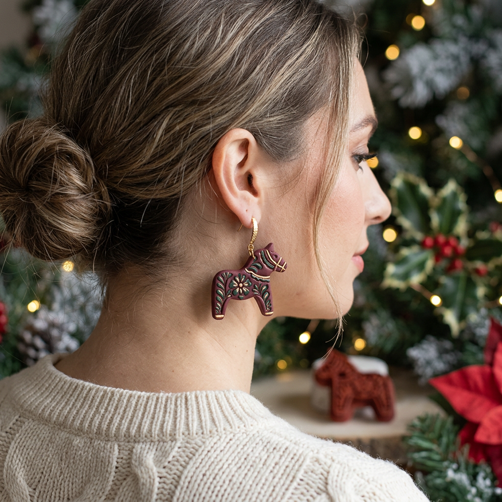 Dala Horse Floral Polymer Clay Cutter | Scandinavian Folk Earring Tool