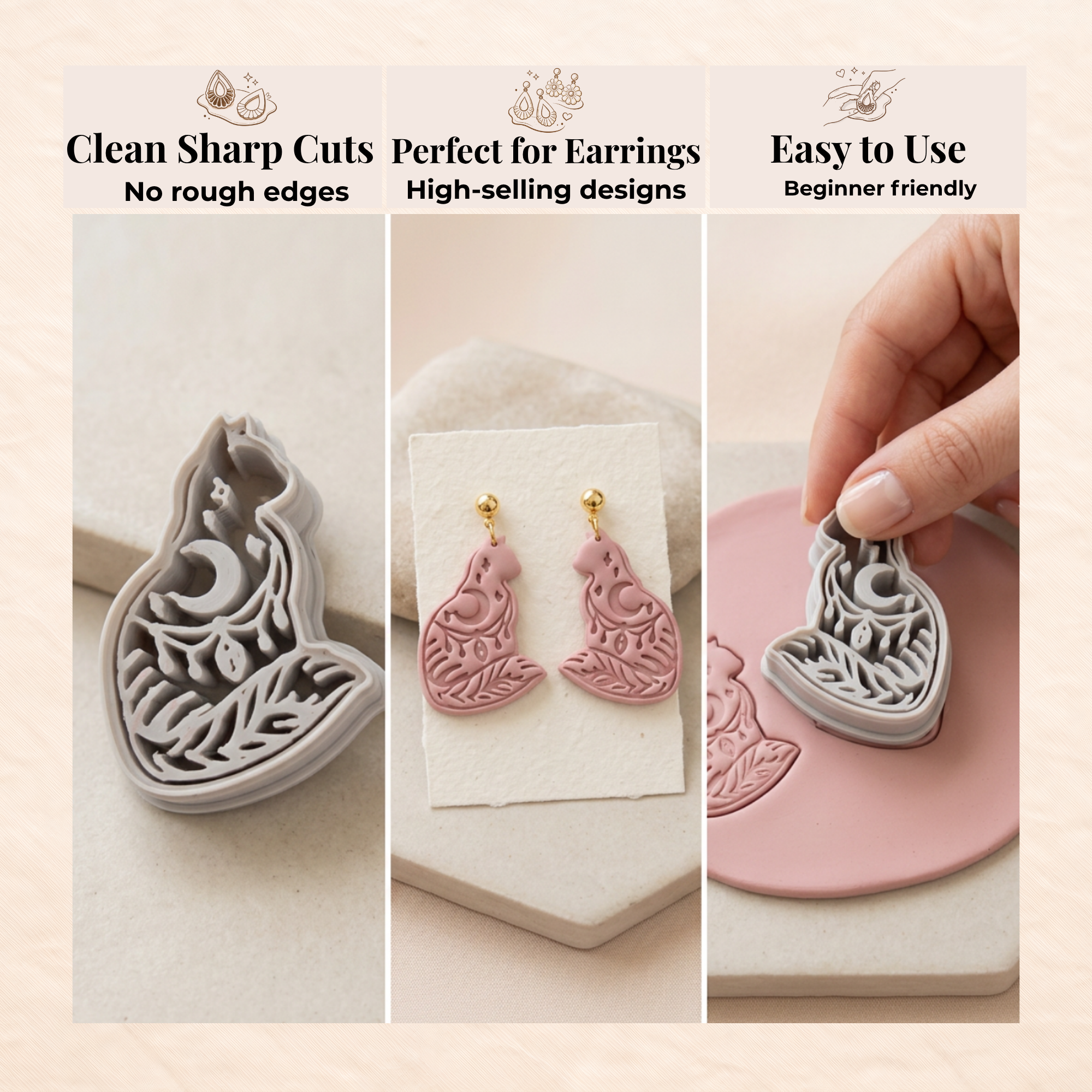 Dark Cottagecore Cat Polymer Clay Cutter 30–50mm | Gothic Whimsical Earring Cutter | IrisCrafts7