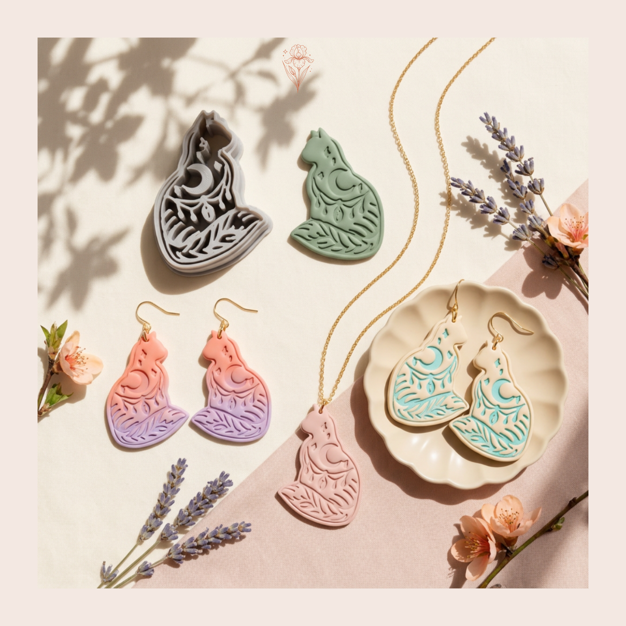 Dark Cottagecore Cat Polymer Clay Cutter 30–50mm | Gothic Whimsical Earring Cutter | IrisCrafts7