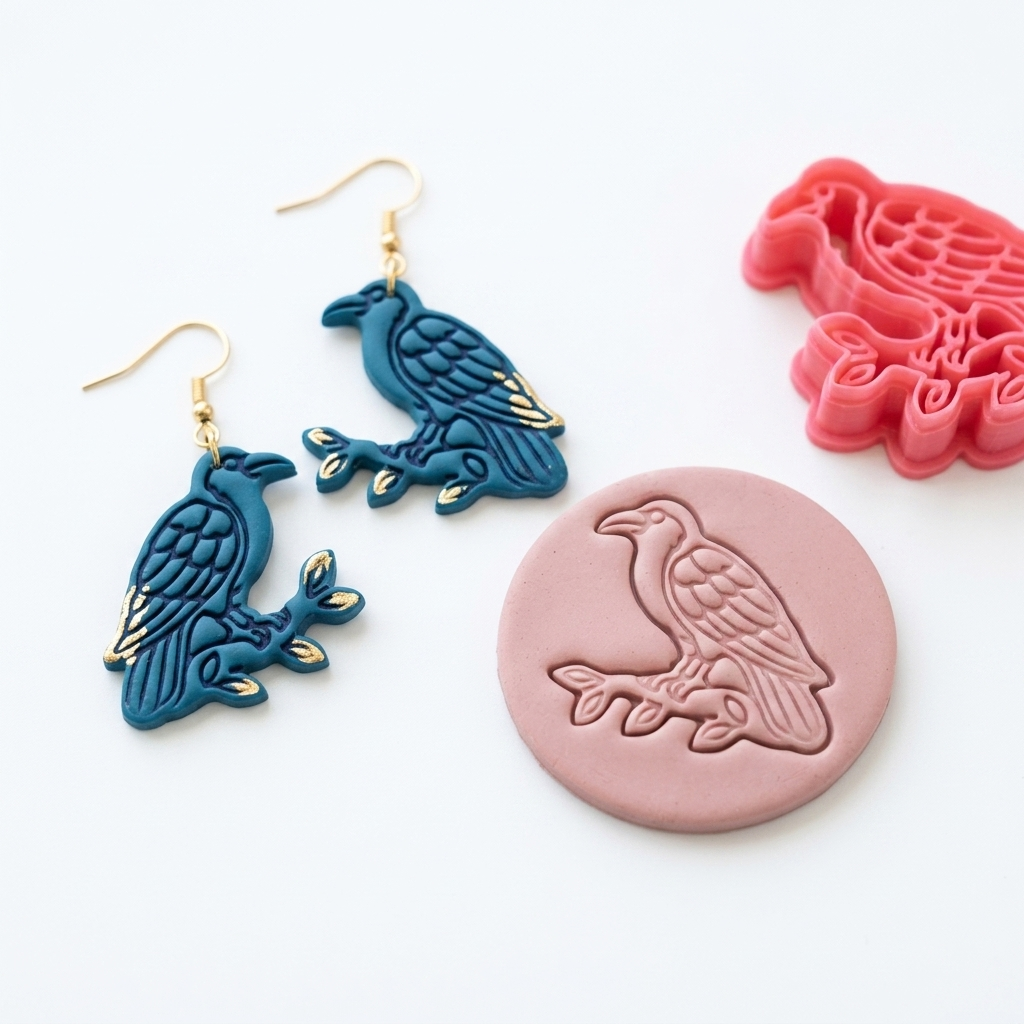 Dark Cottagecore Raven Polymer Clay Cutter | 30–50mm Gothic Earring Cutter | IrisCrafts7