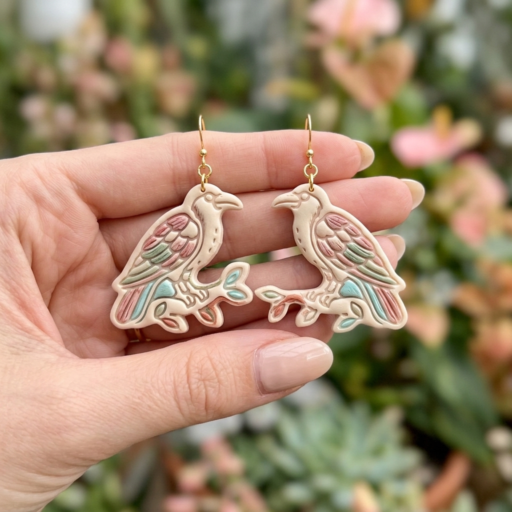 Dark Cottagecore Raven Polymer Clay Cutter | 30–50mm Gothic Earring Cutter | IrisCrafts7