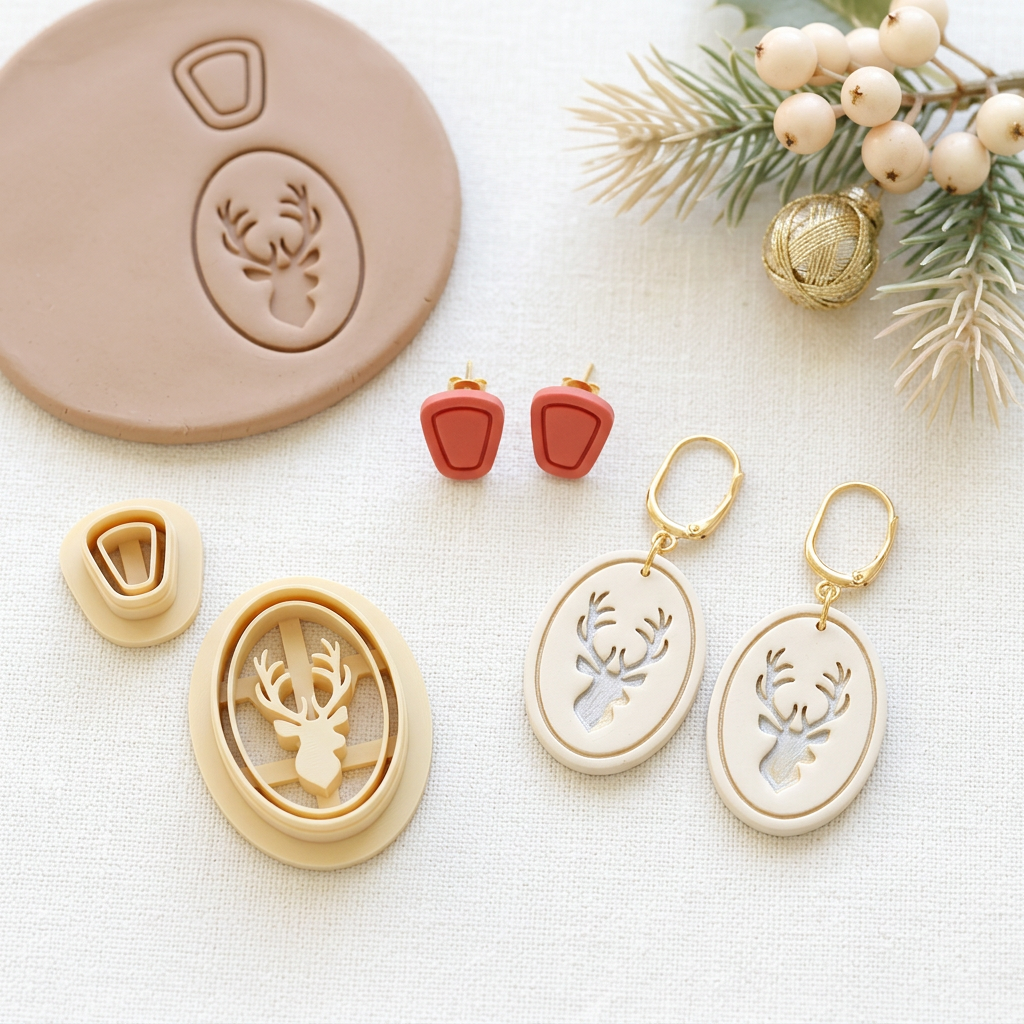 Deer Drop Earrings Polymer Clay Cutter Set | Christmas Earring Tool