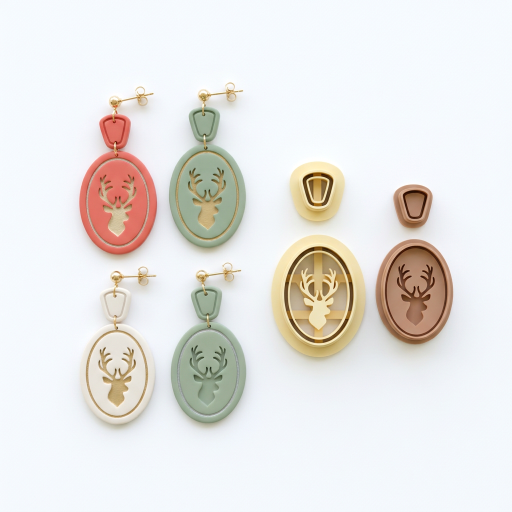 Deer Drop Earrings Polymer Clay Cutter Set | Christmas Earring Tool