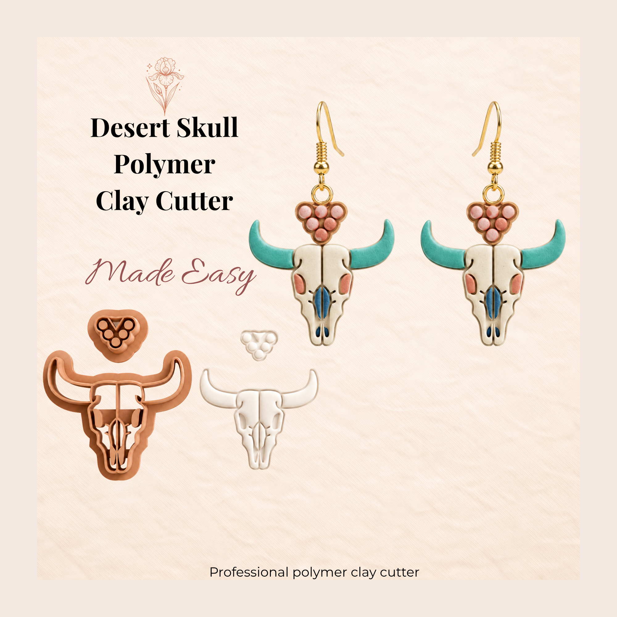 Desert Skull Polymer Clay Cutter | 20–40mm | Skull Shape Clay Cutter | Earring Jewellery Making Tool
