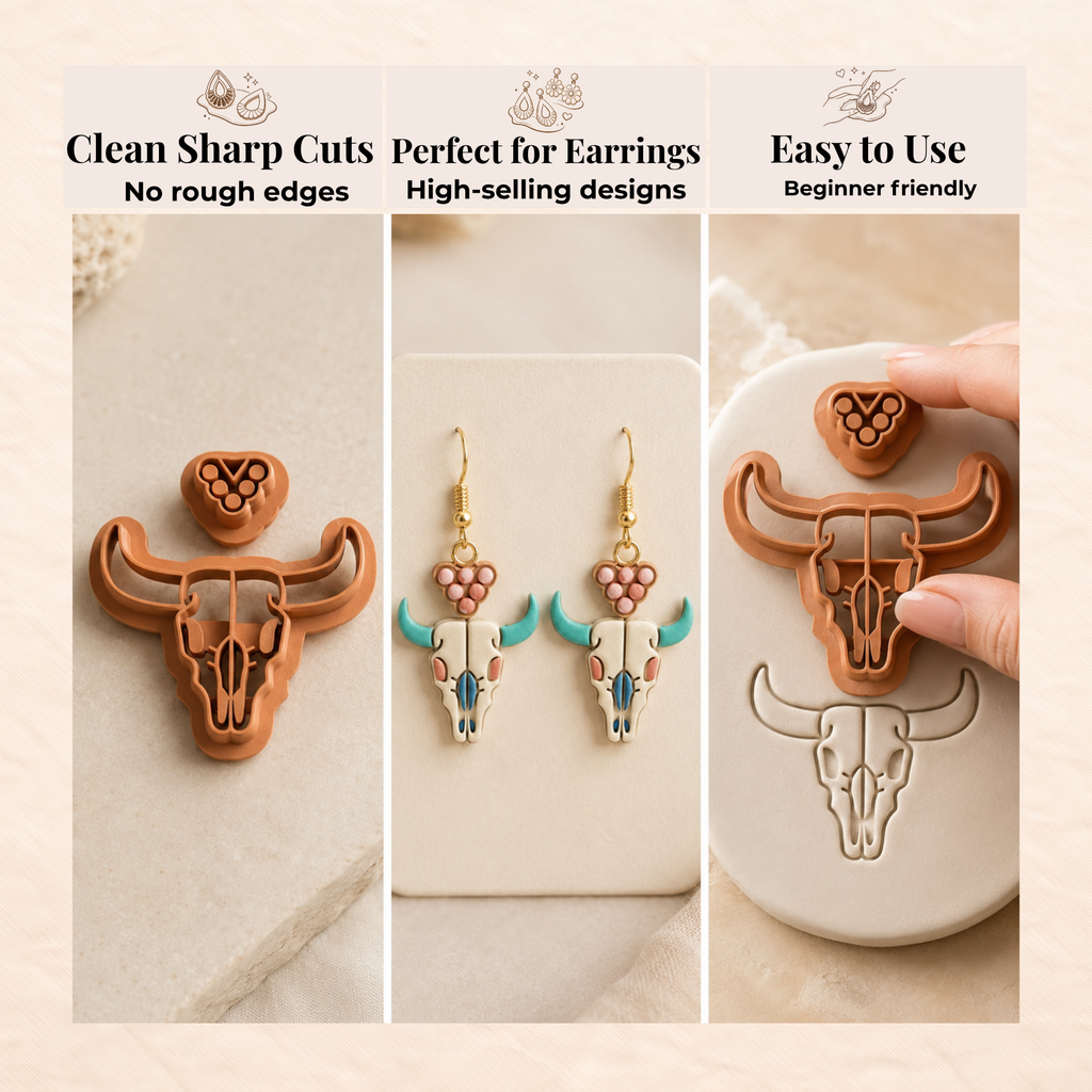 Desert Skull Polymer Clay Cutter | 20–40mm | Skull Shape Clay Cutter | Earring Jewellery Making Tool
