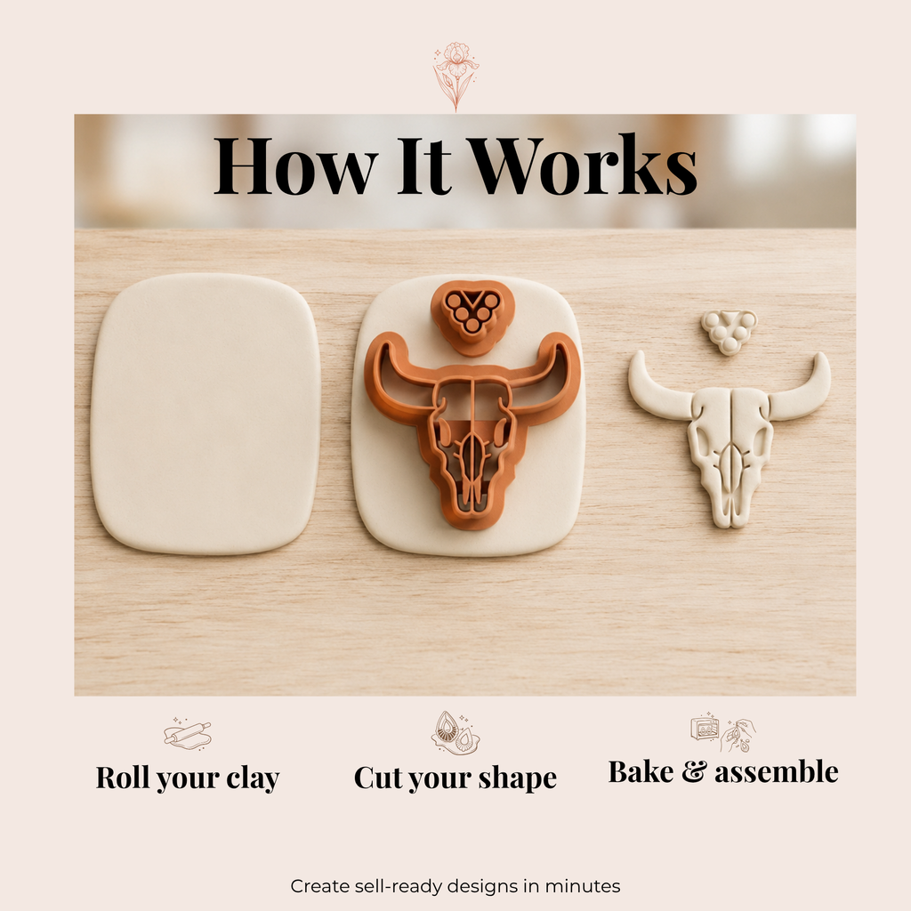 Desert Skull Polymer Clay Cutter | 20–40mm | Skull Shape Clay Cutter | Earring Jewellery Making Tool