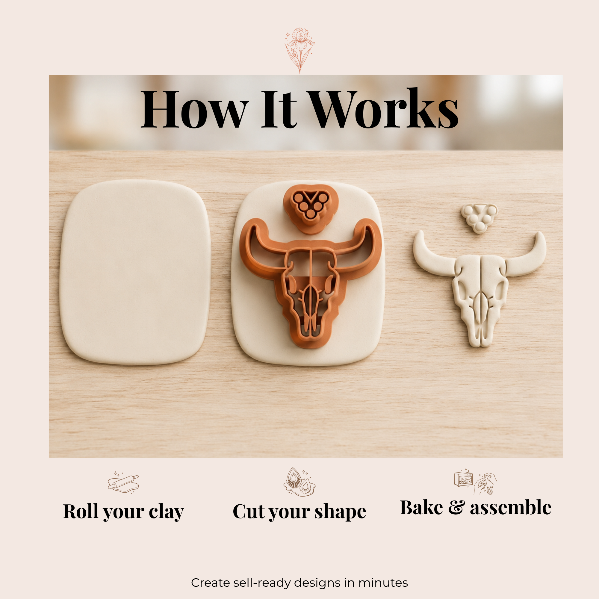 Desert Skull Polymer Clay Cutter | 20–40mm | Skull Shape Clay Cutter | Earring Jewellery Making Tool